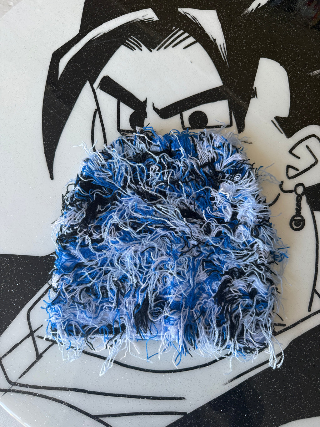 Distressed Fuzzy Beanie Blue