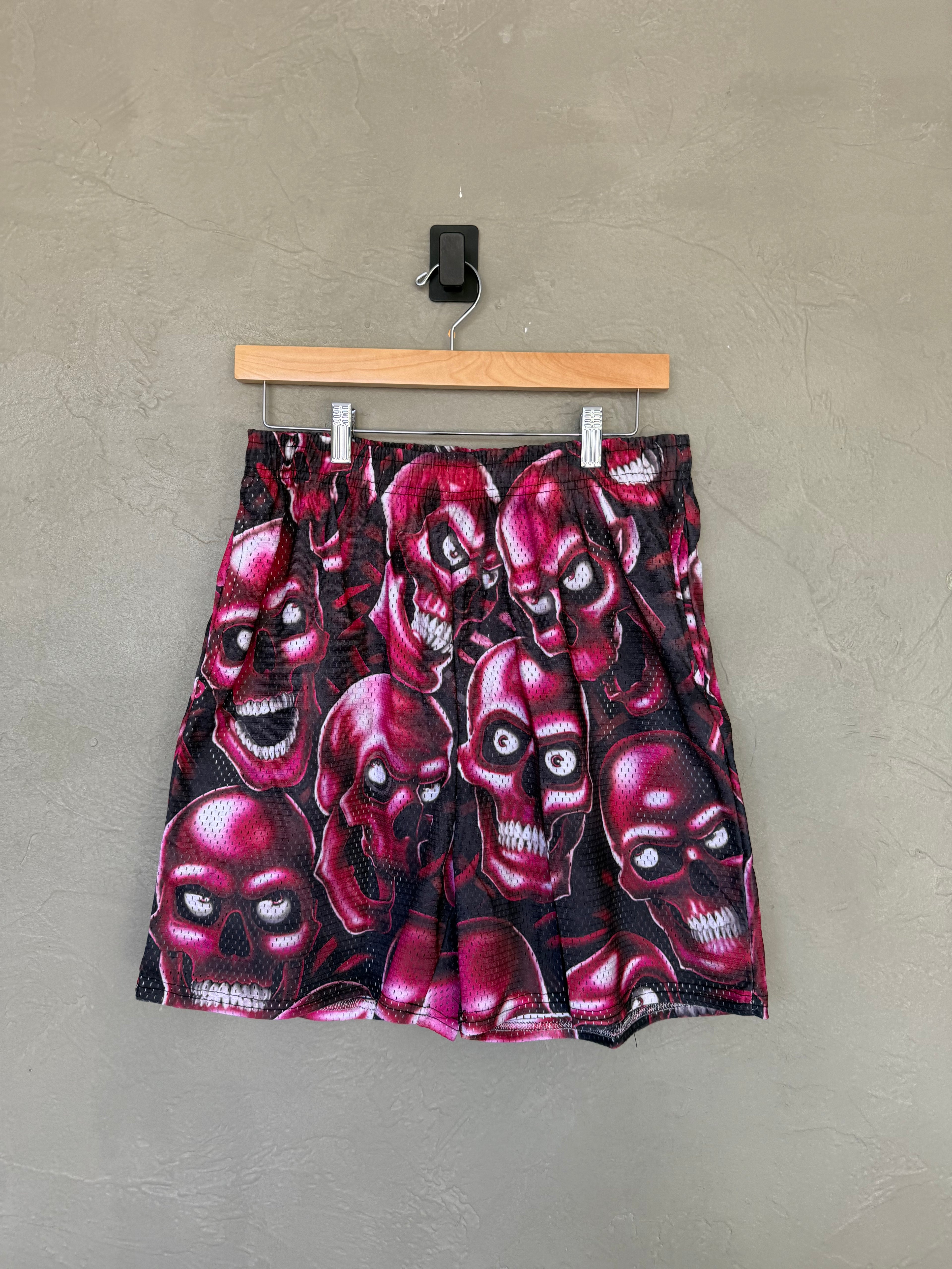 Pink Skull Pile Mesh Shorts