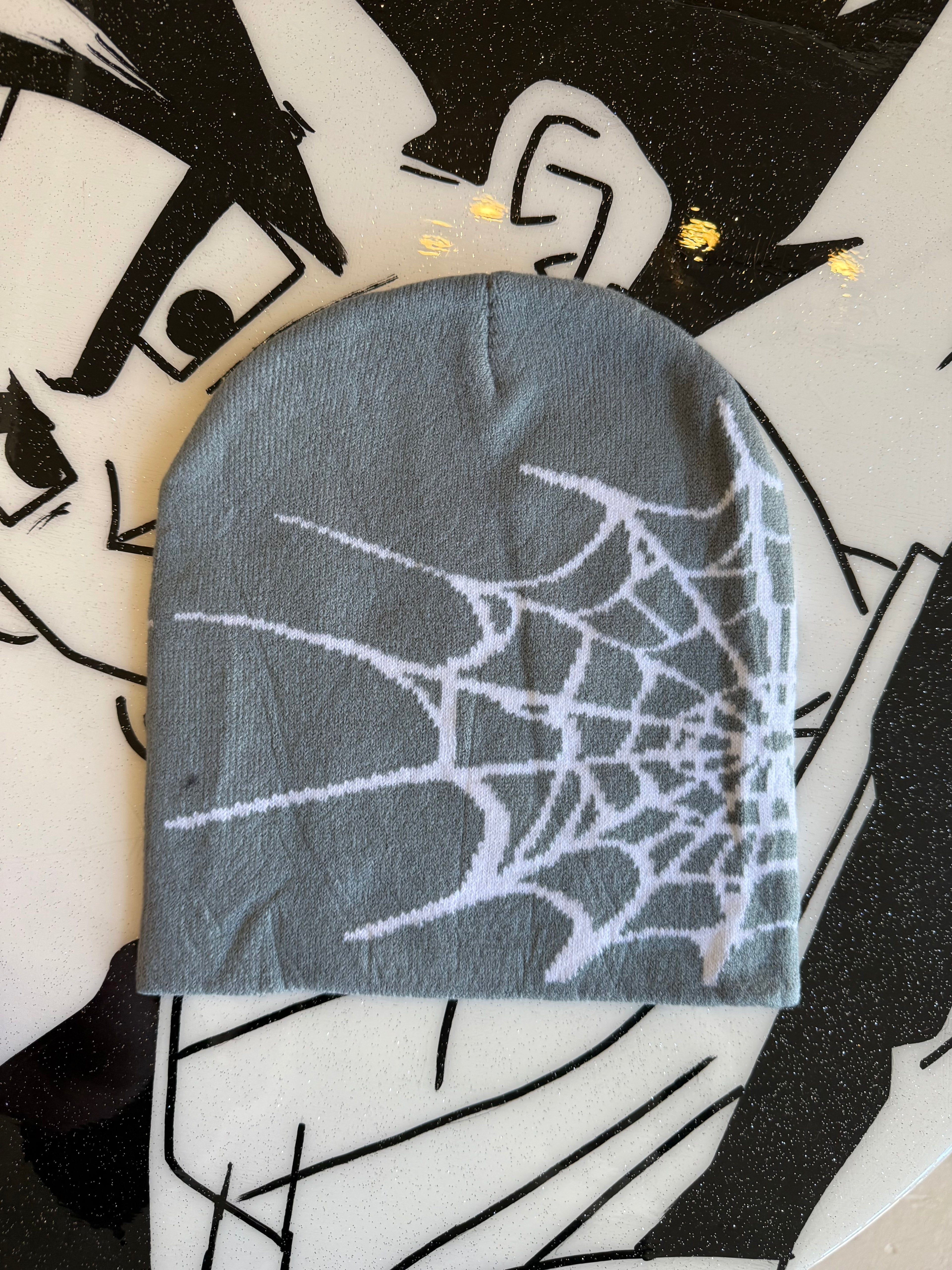 Grey & White Web Beanie