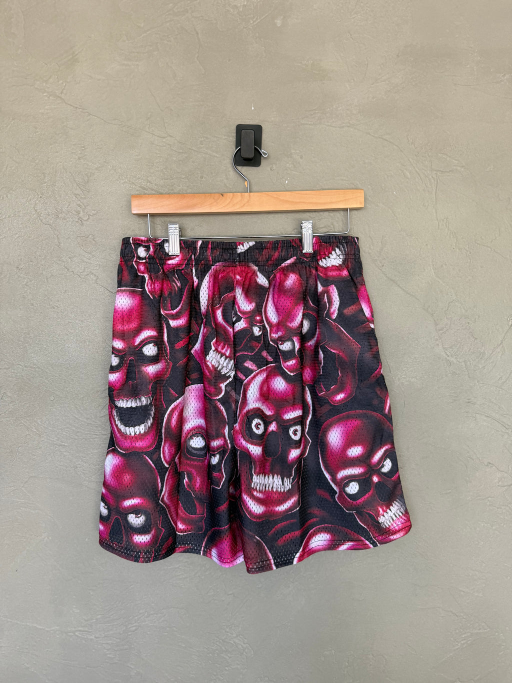 Pink Skull Pile Mesh Shorts