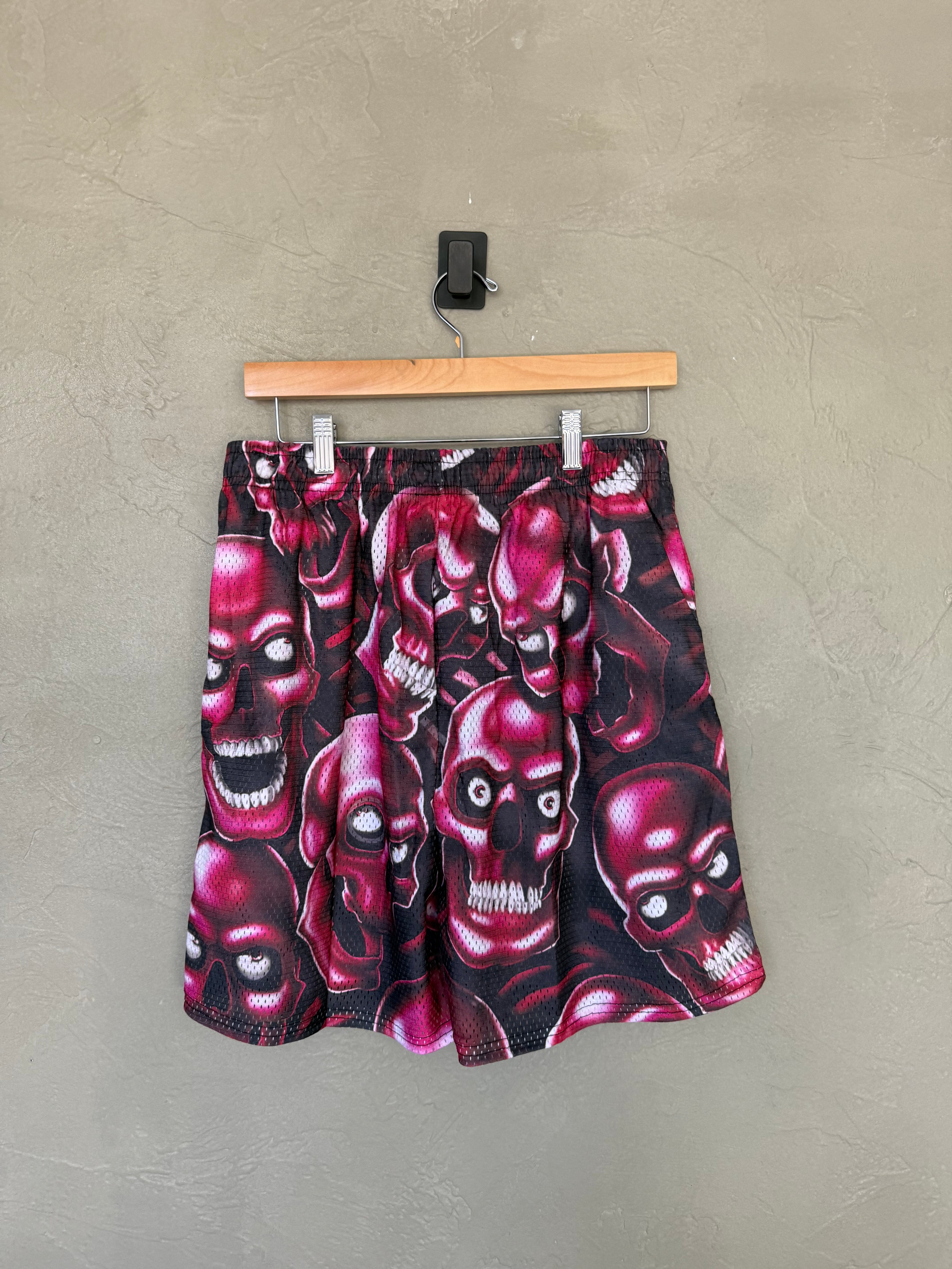 Pink Skull Pile Mesh Shorts