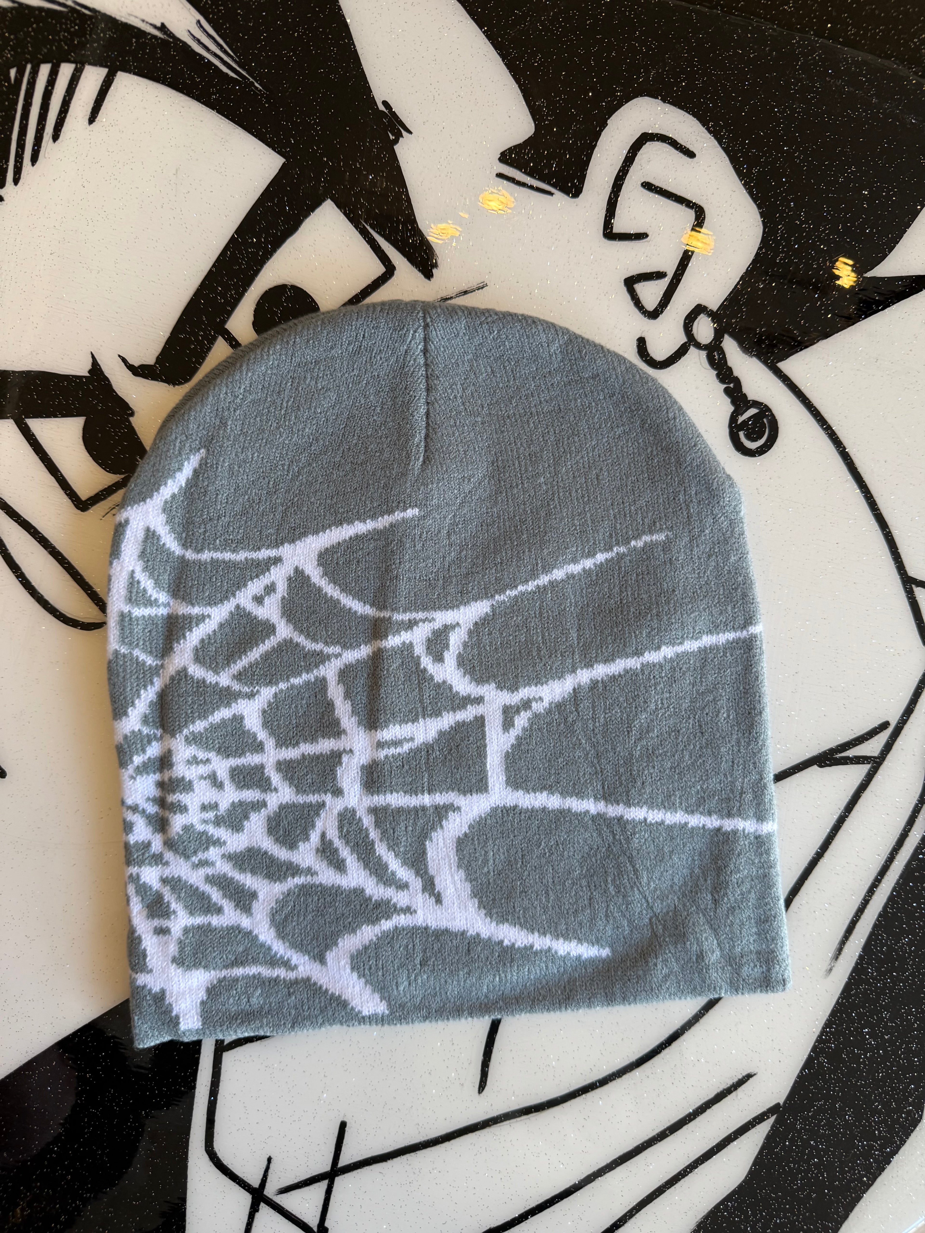 Grey & White Web Beanie