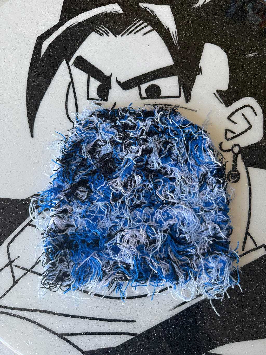 Distressed Fuzzy Beanie Blue